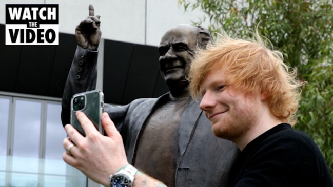 Ed Sheeran visits Michael Gudinski statue