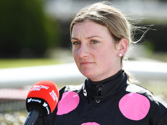 Jamie Kah after Escadora won the bet365 Odds Drift Protector Maiden Plate, at Geelong Racecourse on August 13, 2021 in Geelong, Australia.(Reg Ryan/Racing Photos via Getty Images)