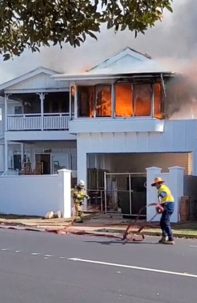 A bayside home has been completely destroyed by fire as crews work to extinguish the blaze