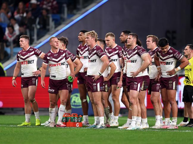 Manly have fallen agonisingly short of one of the greatest rugby league comebacks of all time. Picture: Getty Images