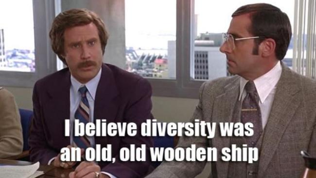 Diversity: a range of different things. Or, if you’re asking Ron Burgundy, “diversity is an old, old wooden ship that was used during the Civil War era”. (Pic: Supplied)