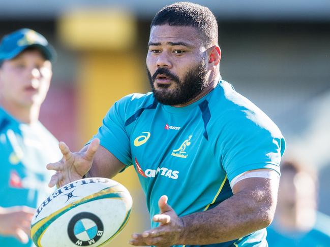 The Qantas Wallabies train at Leichhardt Oval, Sydney, ahead of the June 2017 Arvo Test Rugby Series fixture against Scotland. Tolu Latu.