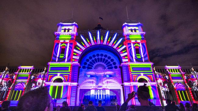 <i>Rhythms of the Night </i>projected onto the Royal Exhibition Building at a previous White Night. Photo: Eugene Hyland