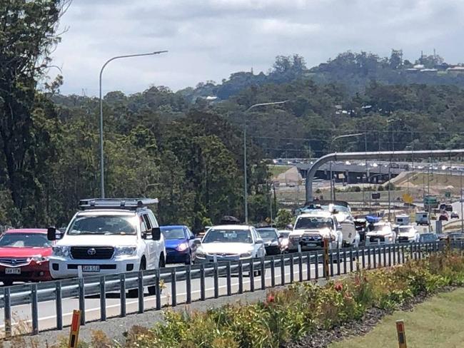 SOCIAL MEDIA IMAGE DISCUSS USE WITH YOUR EDITOR - Congestion on the Bruce Highway Sunshine Motorway interchange at Sippy Downs at midday.