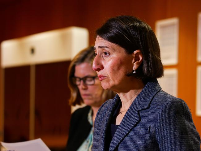 Premier Gladys Berejiklian, and NSW Chief Health Officer Dr Kerry Chant, providing a COVID update on Wednesday. Picture: NCA NewsWire / Gaye Gerard