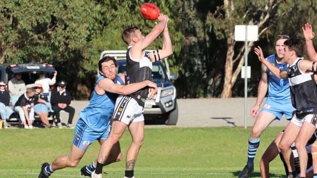 Hanna gets a handball away for the Magpies. Picture: Russell Millard Photography