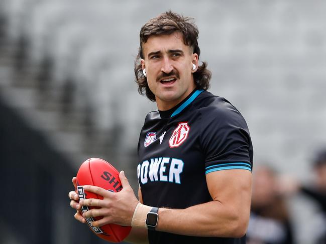 MELBOURNE, AUSTRALIA - APRIL 20: Ivan Soldo of the Power warms up before the 2024 AFL Round 06 match between the Collingwood Magpies and the Port Adelaide Power at the Melbourne Cricket Ground on April 20, 2024 in Melbourne, Australia. (Photo by Dylan Burns/AFL Photos via Getty Images)
