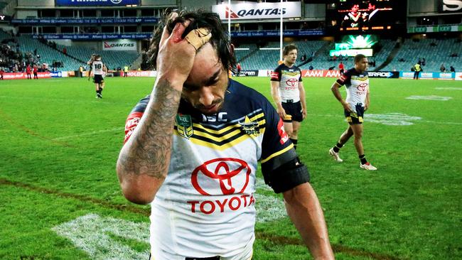 Johnathan Thurston after the devastating loss to the Roosters in this year’s finals series. Pic Mark Evans