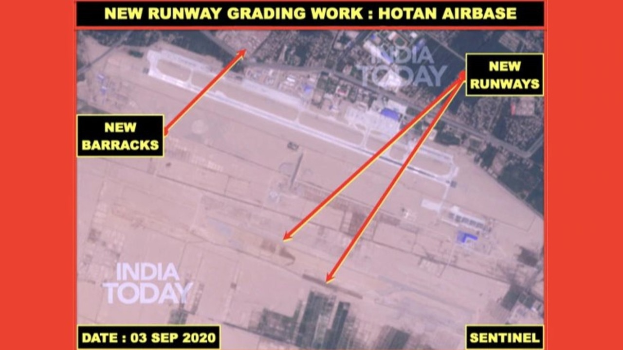 Reported construction work at Hotan air base, China. Picture: India Today.