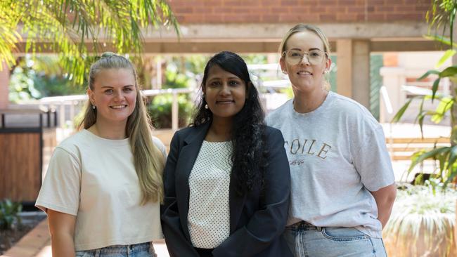 University of Southern Queensland first-year physiotherapy student Liisa-Henriette Cooper, occupational therapy program director Priya Martin with first-year occupational therapy student Elle Weeding. The students are part of the first cohort of OT and Physio degree programs at UniSQ's Toowoomba campus. Picture: Christine Schindler