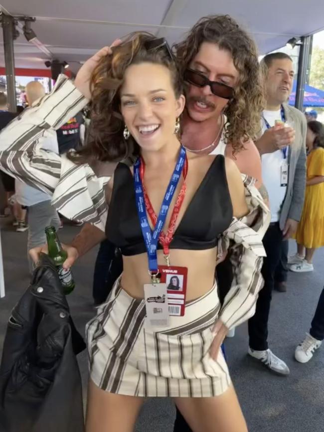 Abbie Chatfield with boyfriend Adam Hyde at the Melbourne Grand Prix. Picture: Instagram https://www.instagram.com/p/C44w9MGPpTM/?hl=en&amp;img_index=1