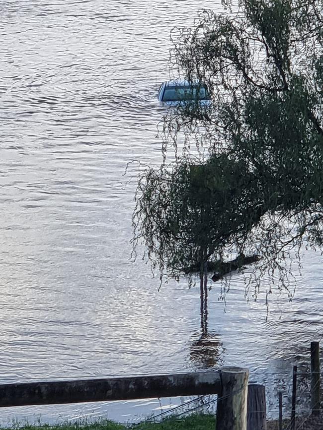 A car floating in floodwaters in Bairnsdale. Picture: Facebook