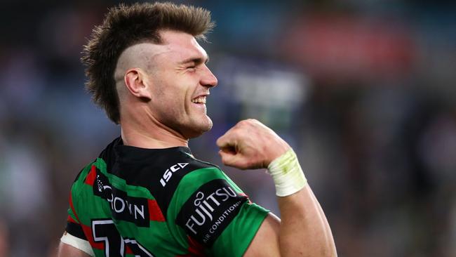 Angus Crichton celebrates the Rabbitohs’ victory. Picture: Getty Images