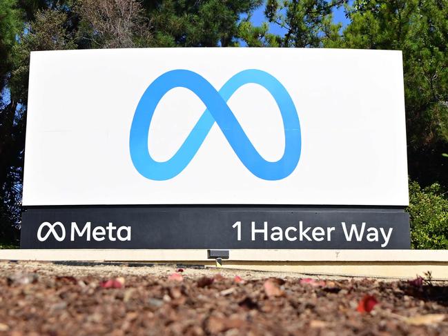 (FILES) The Meta (formerly Facebook) logo marks the entrance of their corporate headquarters in Menlo Park, California on November 9, 2022. Meta on February 9, 2024 confirmed it is assessing when the word "Zionist" should be deemed hate speech as online anti-Semitism escalates amid the Israel-Hamas war. (Photo by JOSH EDELSON / AFP)