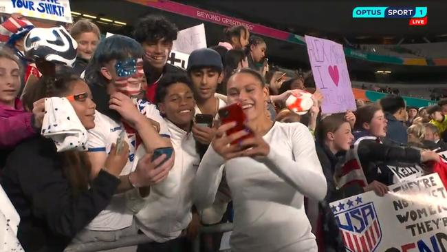 American players were seen celebrating with fans. Photo: Optus Sports.