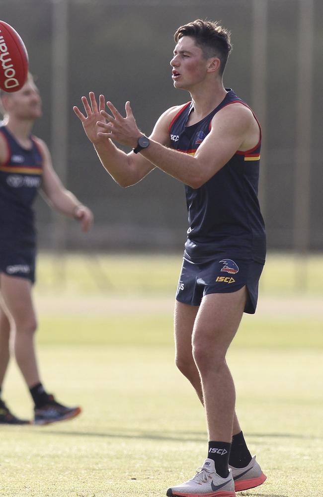 Chayce Jones during the Saturday morning session. He wants to push into the Crows midfield in 2020. Picture: Dean Martin (AAP)