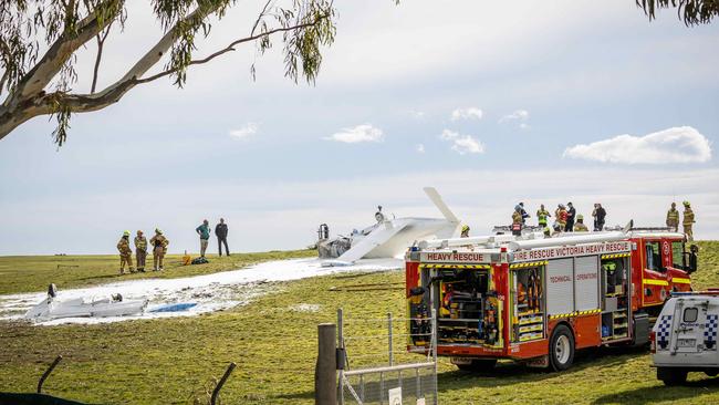 The plane landed in parkland close to Moorabbin Airport. Picture: Jake Nowakowski