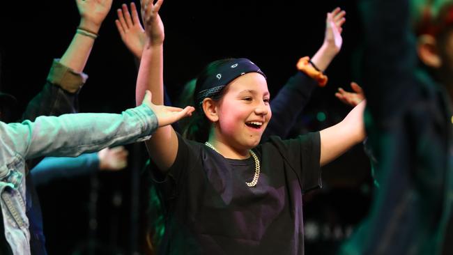 Aireys Inlet Primary School students performing at the Geelong Schools Music and Movement Festival. Picture: Alison Wynd