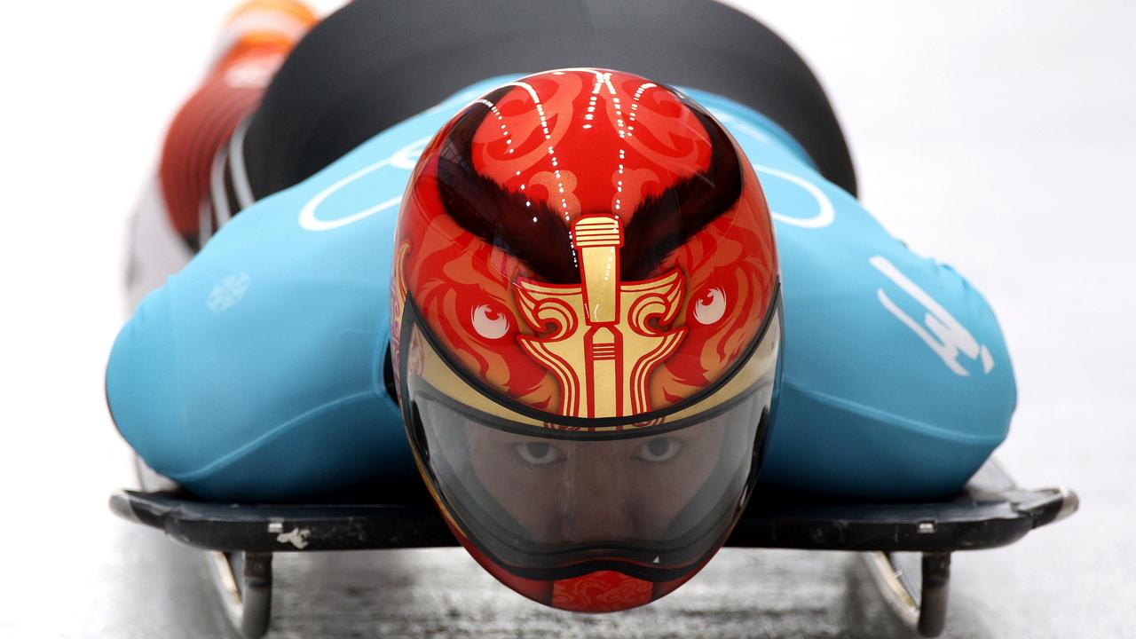 Yin Zheng has motifs of China’s ancient warriors on his helmet. Picture: Adam Pretty/Getty Images