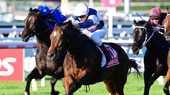 Ryan Maloney guides Maison Louis to an upset win in the Group 1 Queensland Derby at Eagle Farm. Picture: Trackside Photography