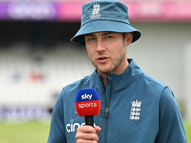 England's Stuart Broad gives an interview to Sky Sports ahead of play on day four of the third Ashes cricket Test match between England and Australia at Headingley cricket ground in Leeds, northern England on July 9, 2023. (Photo by Paul ELLIS / AFP) / RESTRICTED TO EDITORIAL USE. NO ASSOCIATION WITH DIRECT COMPETITOR OF SPONSOR, PARTNER, OR SUPPLIER OF THE ECB