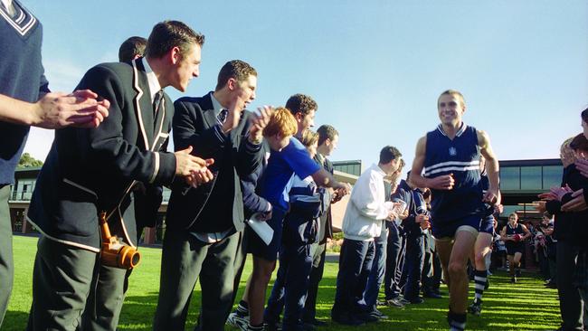 Chris Judd running out for the First XVIII football team at Caulfield Grammar School. Picture: JESSE MARLOW/From Inside: The Autobiography by Chris Judd.