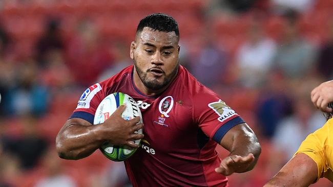 Taniela Tupou of the Reds (centre) in action during the Round 4 Super Rugby match between the Queensland Reds and the Bulls at Suncorp Stadium in Brisbane, Saturday, March 10, 2018. (AAP Image/Dan Peled) NO ARCHIVING, EDITORIAL USE ONLY