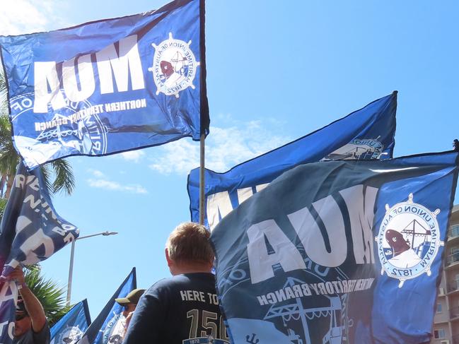 Maritime Union of Australia MUA at the Unions NT May Day March in Darwin on May 1, 2023. Picture: Annabel Bowles