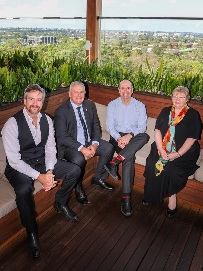 Members of the NSW Vice-Chancellors Committee Attila Brungs (UNSW), Alex Zelinsky (University of Newcastle), George Williams (Western Sydney University) and University of Wollongong interim Vice Chancellor Eileen McLaughlin. Picture: Dylan Coker / Daily Telegraph