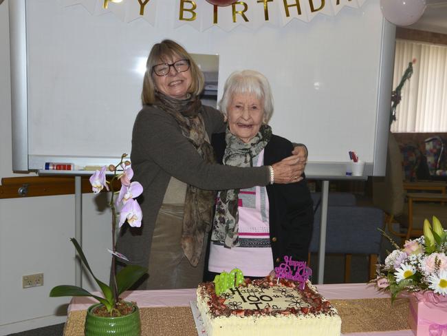 Sheryl Busto (L) celebrating her mother Ida Jackson’s (R) 100th birthday at Warwick's BlueCare respite service.