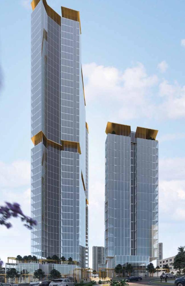 Artist impression of a proposed "tower of power" government and court precinct proposed by Gold Coast City Council for Southport. Picture: Gold Coast City Council.