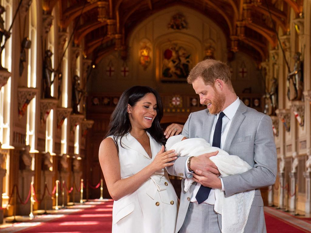 Prince Harry and Meghan Markle after Archie’s birth in 2019. Picture: AFP