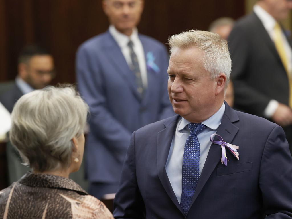 Premier Jeremy Rockliff speaks with Greens leader Doctor Rosalie Woodruff. Final question time in the Tasmanian parliament for 2023. Picture: Nikki Davis-Jones