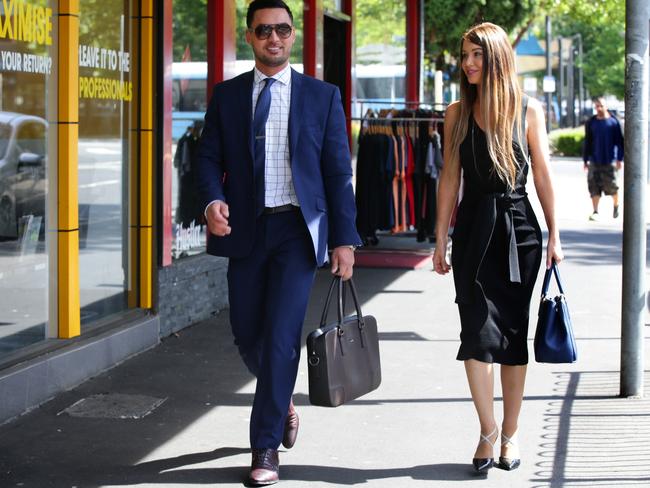 Salim Mehajer and Aysha leave court after he offered a bit of unsolicited fashion advice. Picture Cameron Richardson