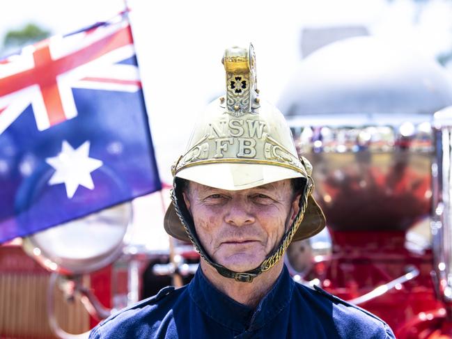 Australia Day in Parramatta Park, Sydney. Stephan Baistow wearing vintage NSW Fire Brigade gear. Picture: Darren Leigh Roberts