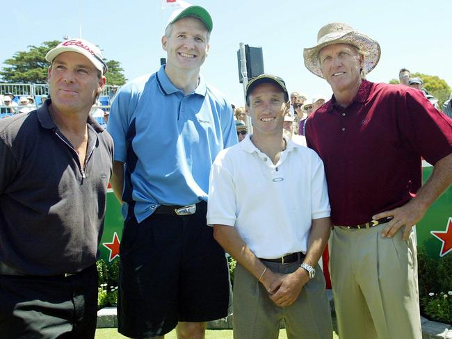 Shane Warne, Greg Norman, Andrew Gaze and Damien Oliver playing together in a pro am at Royal Melbourne.