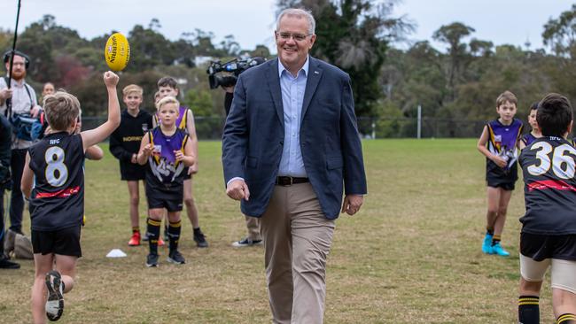 Scott Morrison on the campaign trail in Deakin. Picture: Jason Edwards