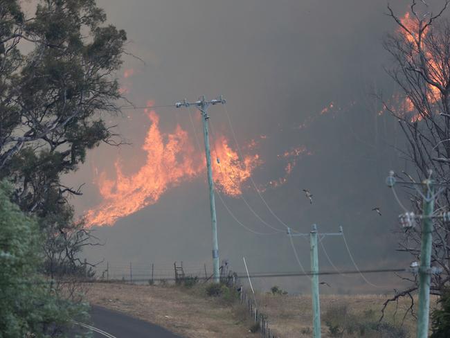 Flames approach on Elderslie Road between Elderslie and Pelham. Picture: LUKE BOWDEN