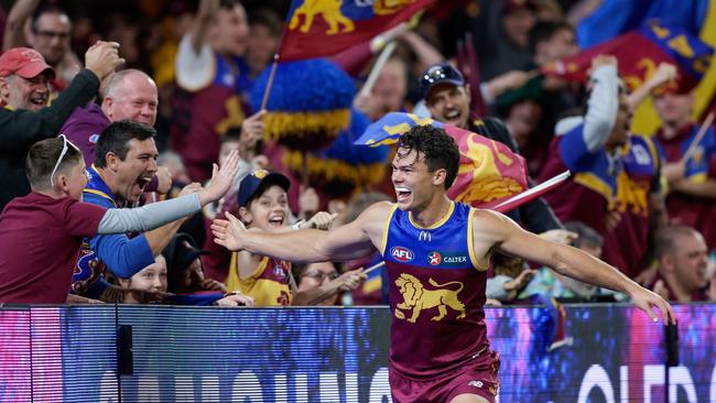 Cam Rayner and the Lions locked in a top two spot with the win. Picture: Russell Freeman/AFL Photos