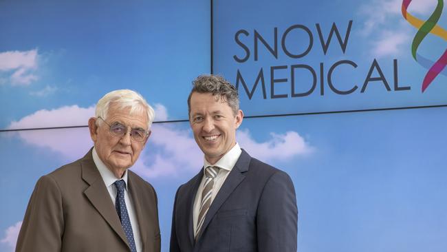 Terry Snow (left) and Tom Snow launch the new Snow Fellowships for medical research in Canberra.