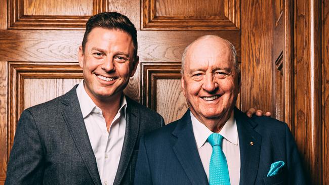 Alan Jones (right) with his successor, Ben Fordham. Picture: Jonathan Ng