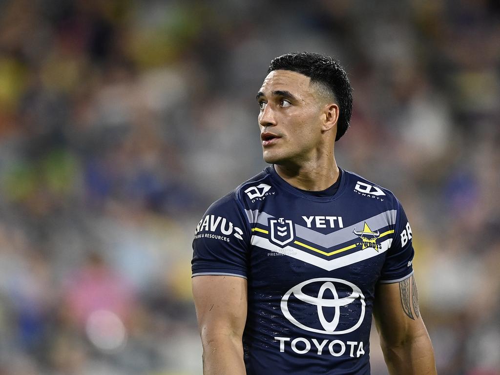 Valentine Holmes has opened up on his heartbreak at leaving the Cowboys, after salary cap pressures force him to take up a deal with the Dragons. Picture: Getty Image