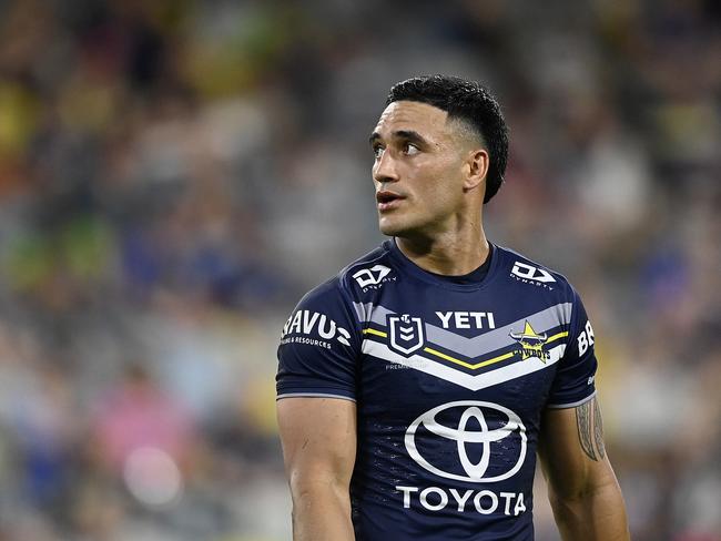 Valentine Holmes has opened up on his heartbreak at leaving the Cowboys, after salary cap pressures force him to take up a deal with the Dragons. Picture: Getty Image