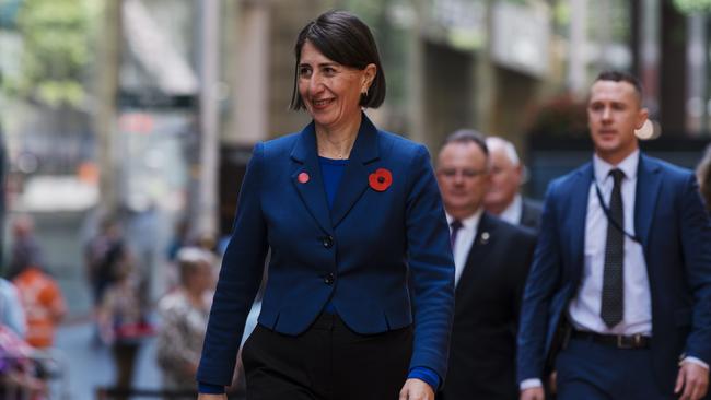 NSW Premier Gladys Berejiklian on Remembrance Day at Martin Place Cenotaph in Sydney, NSW. Picture: James Brickwood