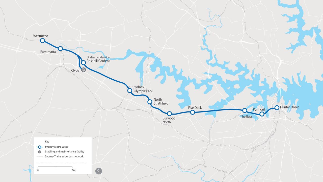 Sydney Metro West alignment map. Picture: Supplied