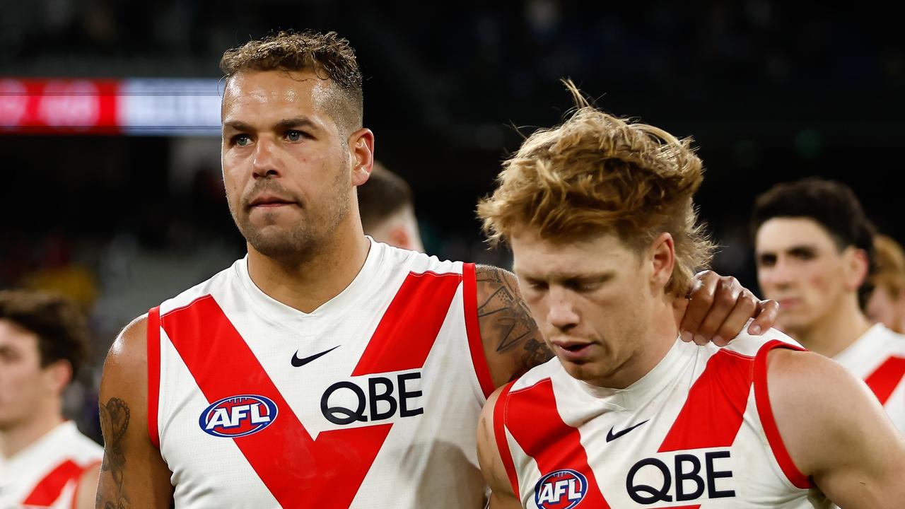 Collingwood fans are under fire for booing Swans legend Buddy Franklin (left). Picture: Dylan Burns/AFL Photos via Getty Images