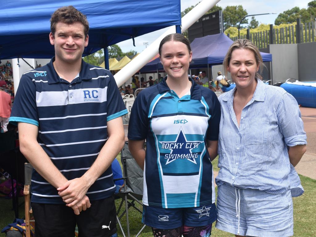 Rocky City's Thomas Bytheway with Brooklyn and Amanda Boon at the Central Queensland Swimming Championships at the 2nd World War Memorial Aquatic Centre, Rockhampton, on March 1, 2025.
