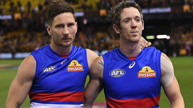 Matthew Boyd and Bob Murphy after their final AFL game.