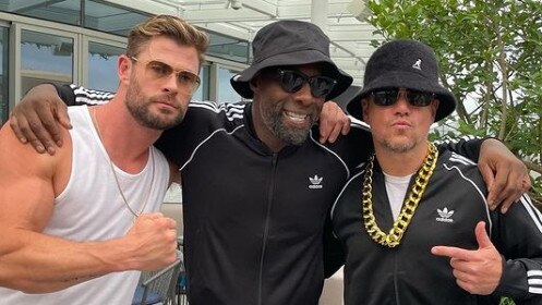 Hollywood stars Chris Hemsworth, Idris Elba and Matt Damon at an 80s style dress up party in Sydney on the weekend.