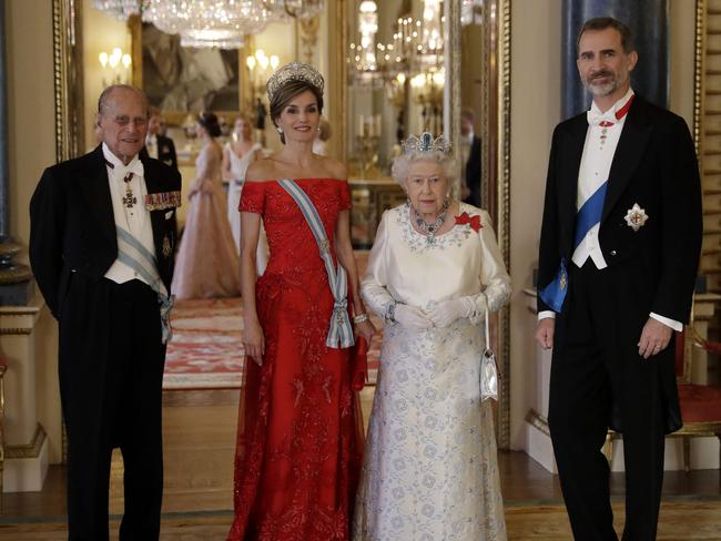 Prince Philip, Spain’s Queen Letizia, the Queen and Spanish King Felipe VI. Picture: AFP